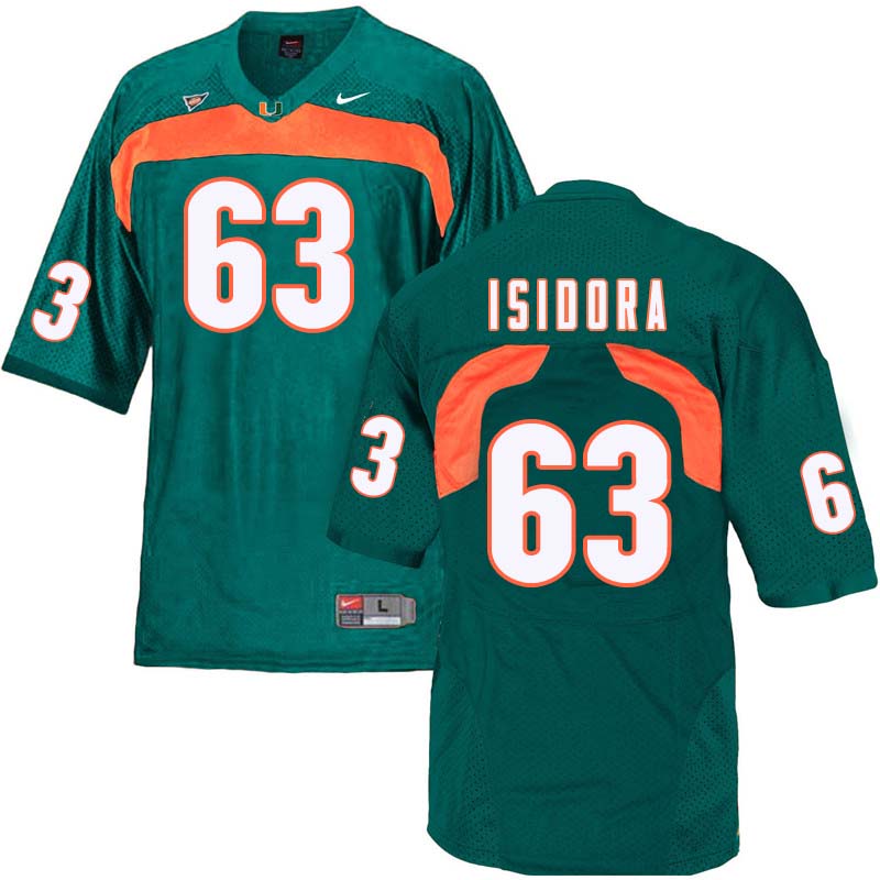 Nike Miami Hurricanes #63 Danny Isidora College Football Jerseys Sale-Green